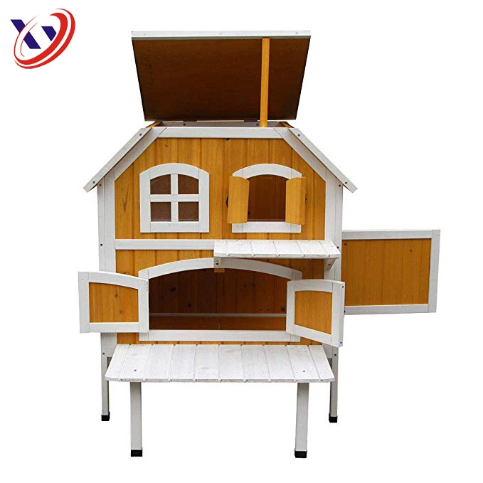 2 Story Wooden Cat Cottage Chicken Rabbit Guinea Pig House Coop