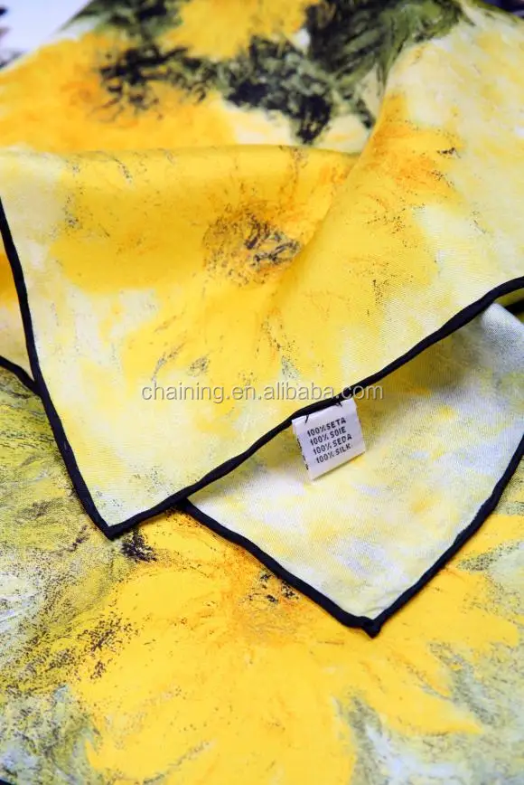 Silk Printed Neckerchief 50*50cm Oil Painting Fashion 20 inch Small Square Women  Wrap Van Gogh 100% Silk Neckerchief