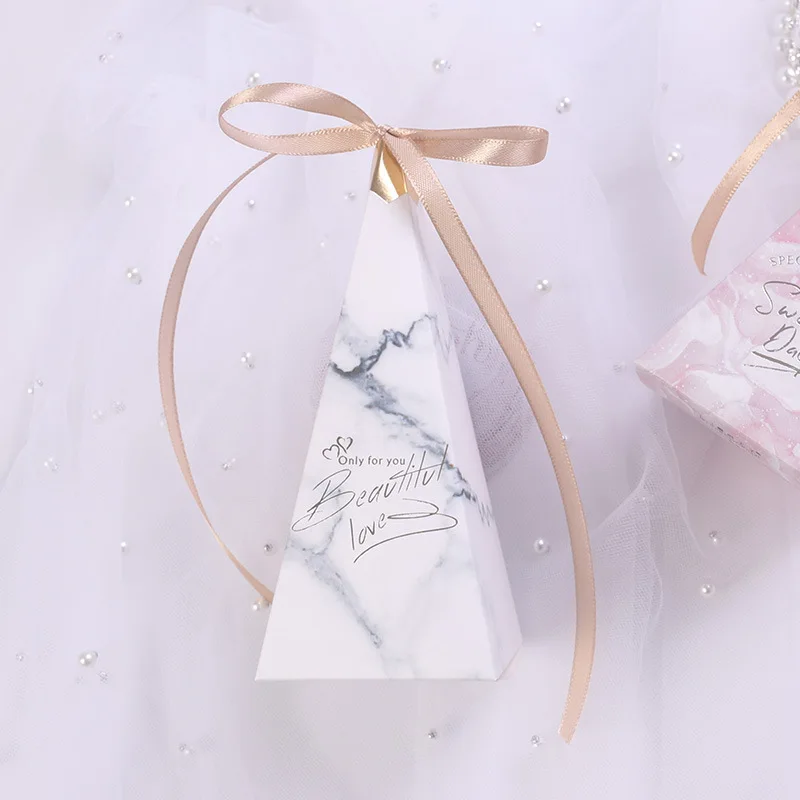 Triangular Pyramid Shape  Marble Paper Gift Boxes for Chocolate candy Packing