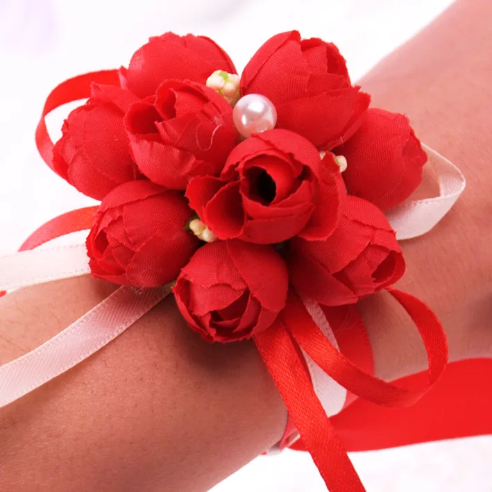 
ZH3624G Wholesale Beautiful Bridesmaid Wrist Flowers Wedding Accessories Artificial Flowers Colorful Hand Flowers 