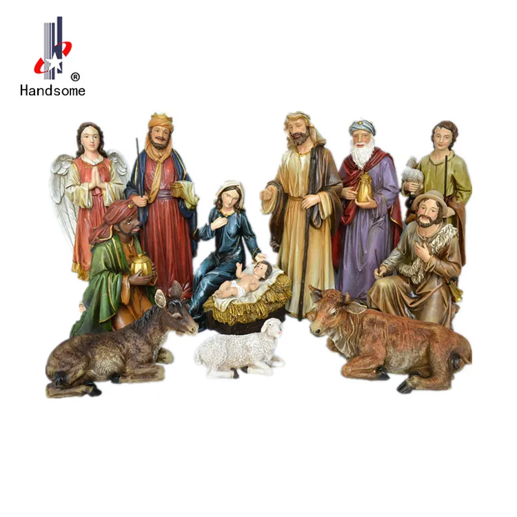 Big Size Polyresin Figurine Outdoor Christmas Decorations Crib Nativity Scene for motel home