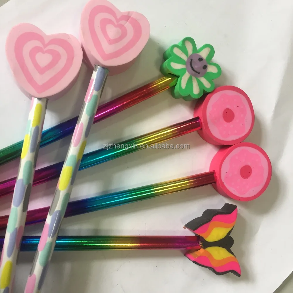 
customs christmas Colored fancy pencil with cartoon animal eraser toppers 