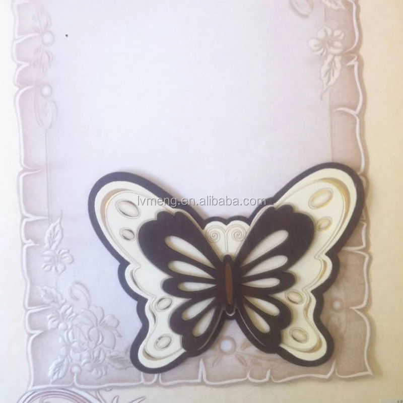 Luxury royal scroll butterfly laser cut wooden wedding invitation cards
