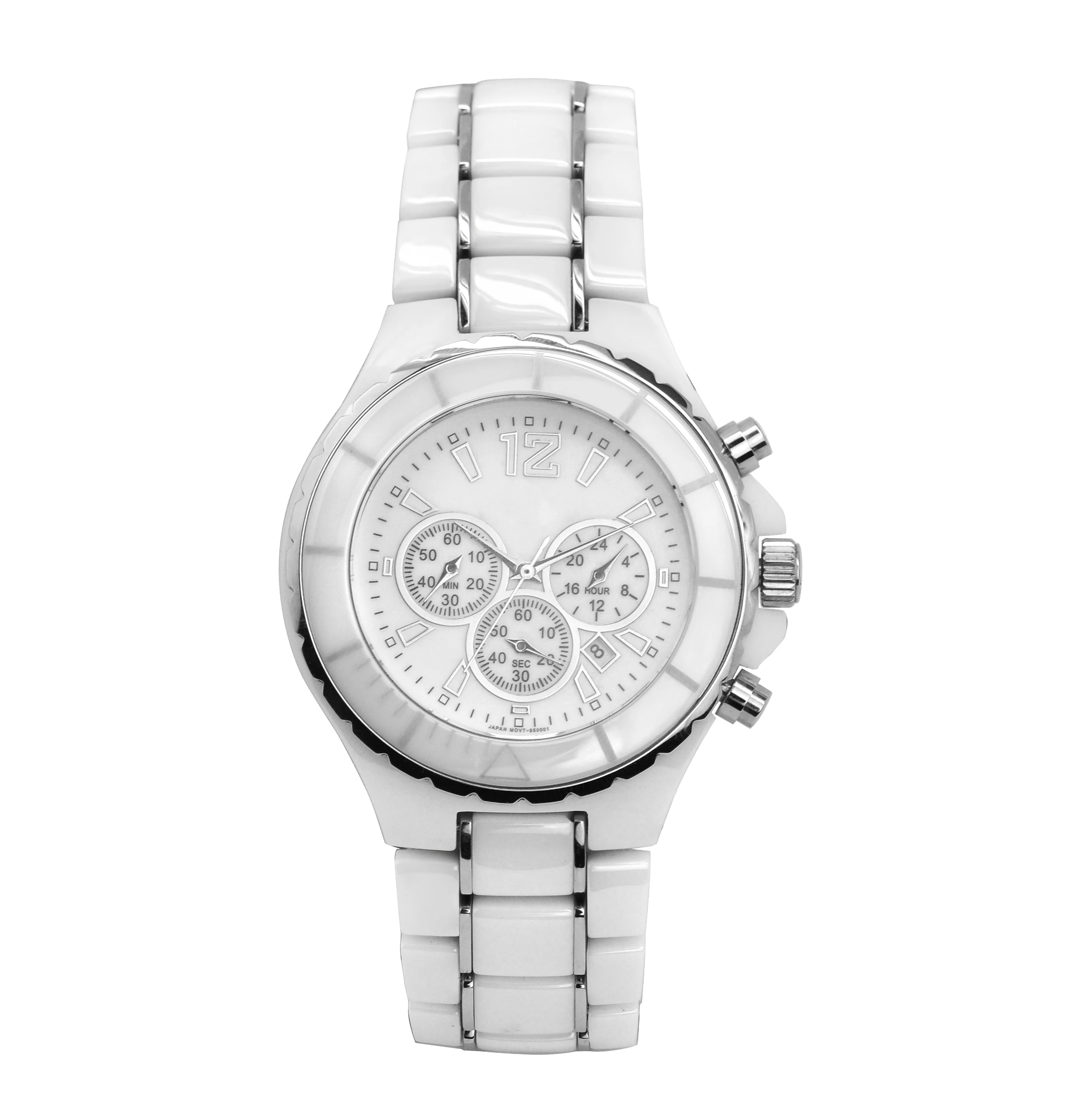 Big Case Chronograph Watch White Ceramic Watch Mens Ceramic Wrist Watch OEM Factory