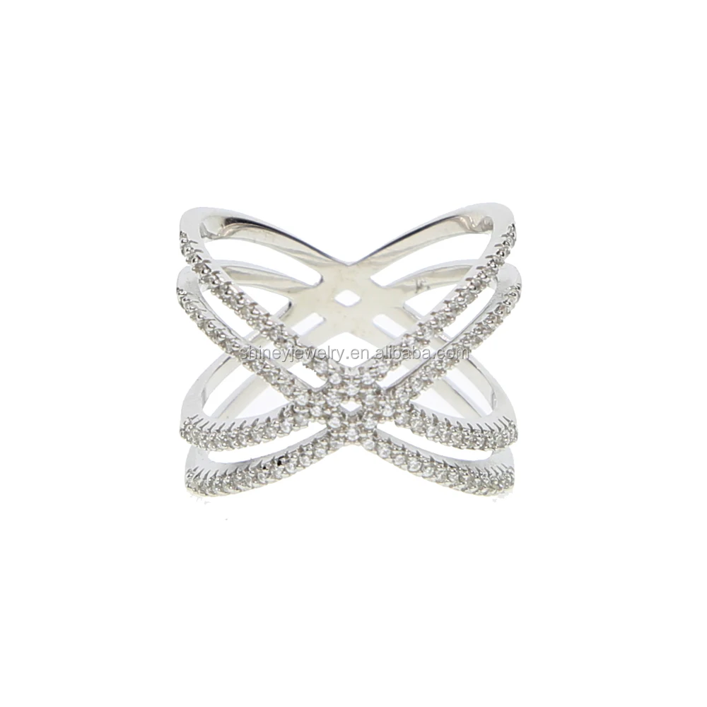 HIGH QUALITY micro pave CZ 925 sterling silver cross infinity double cross X ring