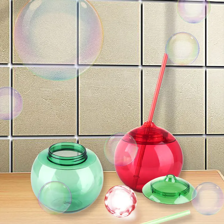 LFGB standard promotional food grade colorful options fashion bar disco tumbler round ball shape plastic cup with straw