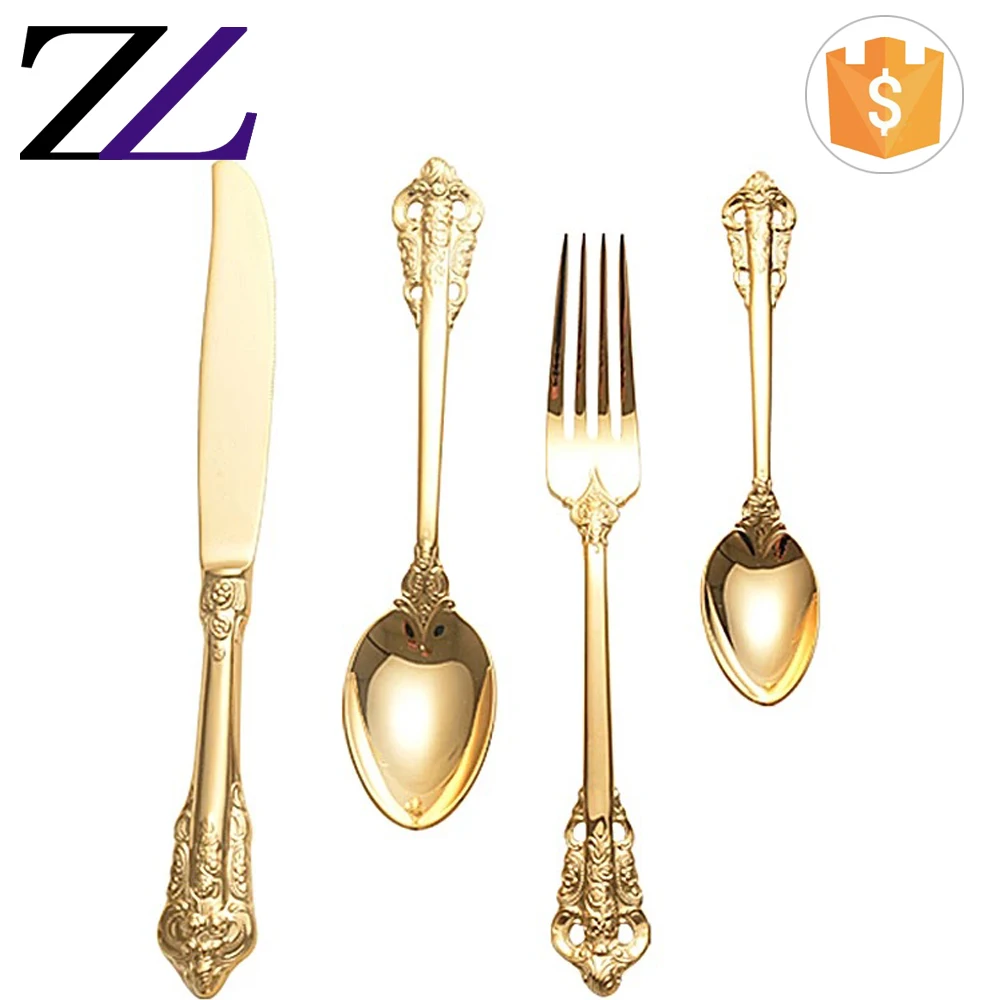 Factory Price eco-friendly dubai tableware used wedding cutery bulk gold plated 18/10 stainless steel flatware set