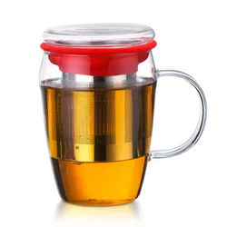 Hot selling factory wholesale home goods personal use borosilicate glass travel mug glass tea infuser mug gift tea set