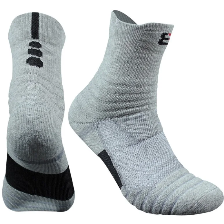 Custom logo black white gray terry Unisex ankle sports athletics elite mens running socks
