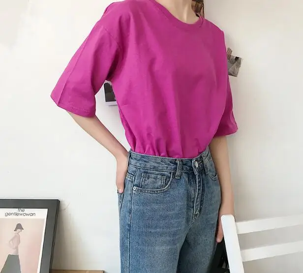 2020 high streetwear women 100%cotton summer plain dyed purple colorful t shirt custom oversize blank t shirts in bulk wholesale