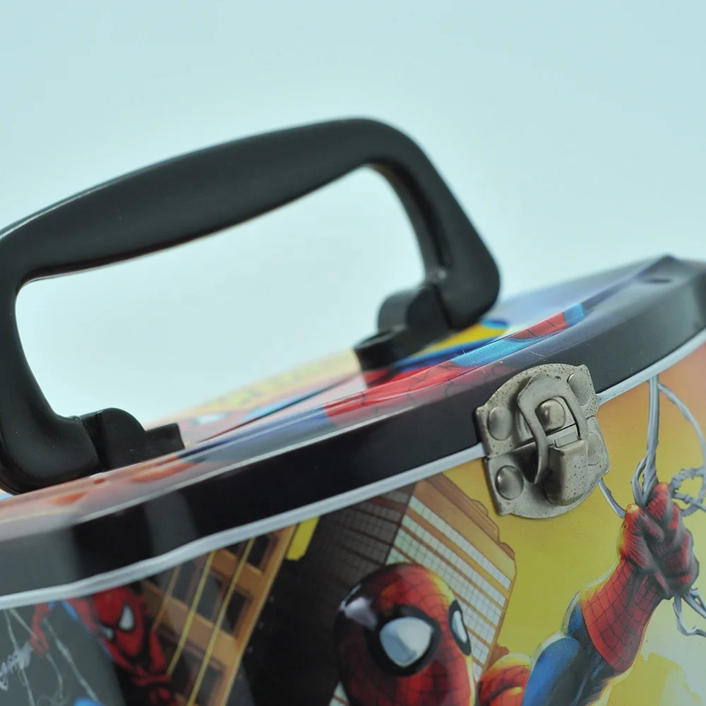 Tin box Spiderman castle money collection metal tin box  with handle