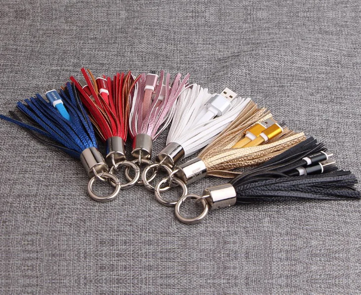 Factory price 2 in 1 usb  pu Leather connector   tassels charging