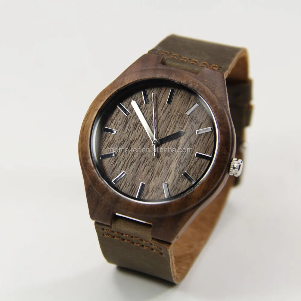 mens causal wooden watches hand made japan movt quartz walnut wood watch