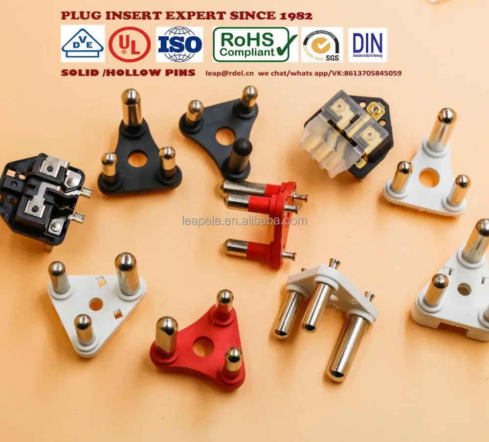 SIP-0022362 16A south africa plug insert( brass pin connector,sabs )  back covers