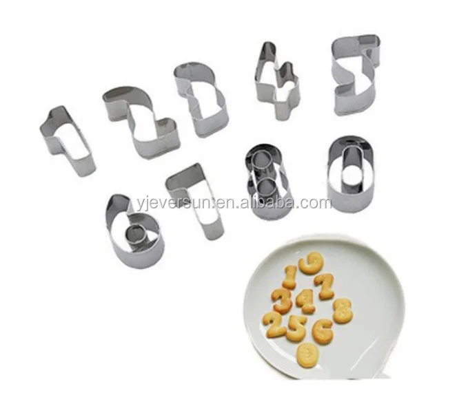 10 pcs stainless steel kitchenware Arabic number design cookie cake biscuit cutter set press mold mould tools stamp