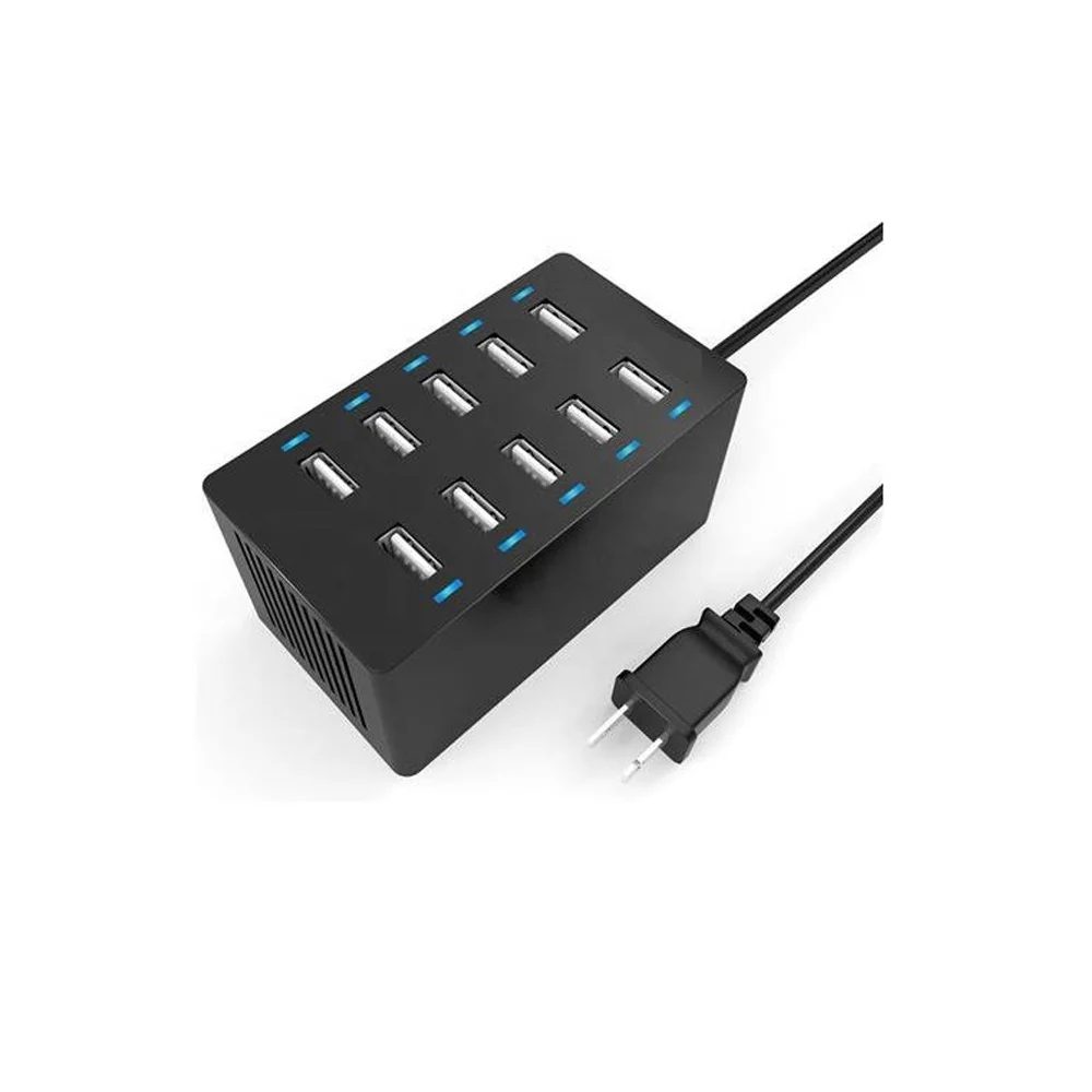 
60W 12A 10-Port Family Sized Desktop USB Rapid Charger with Android Apple 