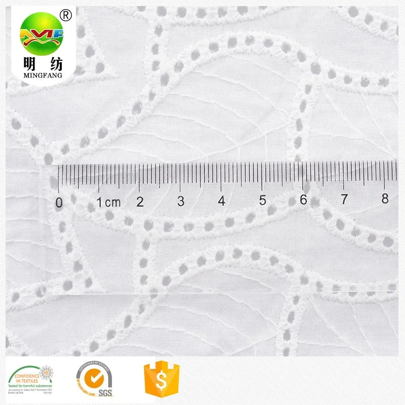 2019 trending products leaf style white 100 cotton textile eyelet embroidery lace fabric