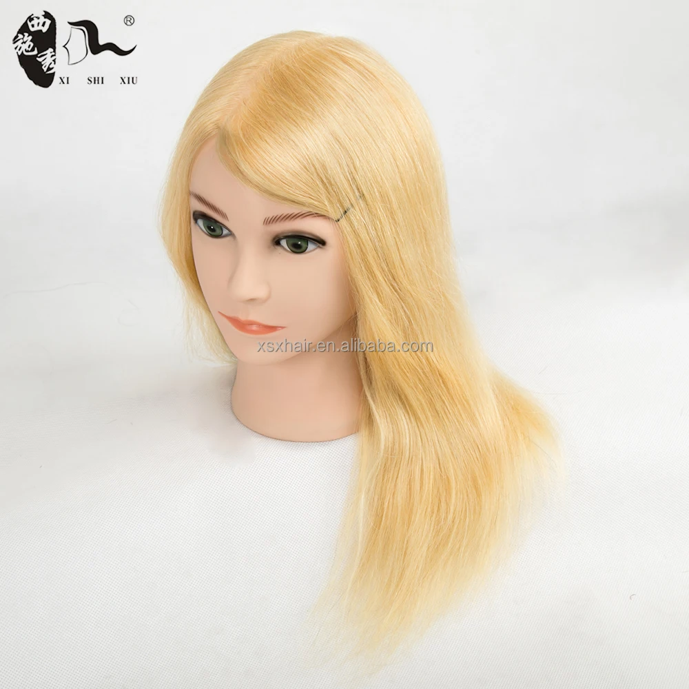 Salon Long Hair Mannequin Training Head With Clamp,Hairdressing Dolls Real Human Hair Mannequin WIth Shoulders