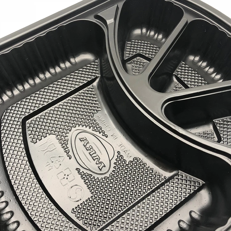 MicrowaveReheatable Safe Leak Proof Food Containers Black Disposable 4-Compartment Food Packaging Container with Lids