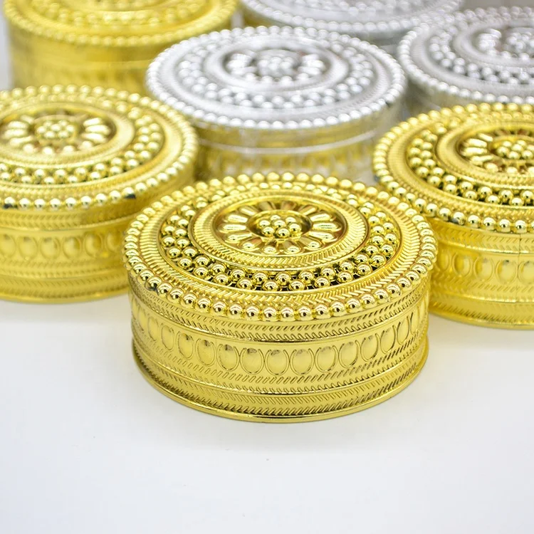 Plating gold silver wedding party round plastic gift box