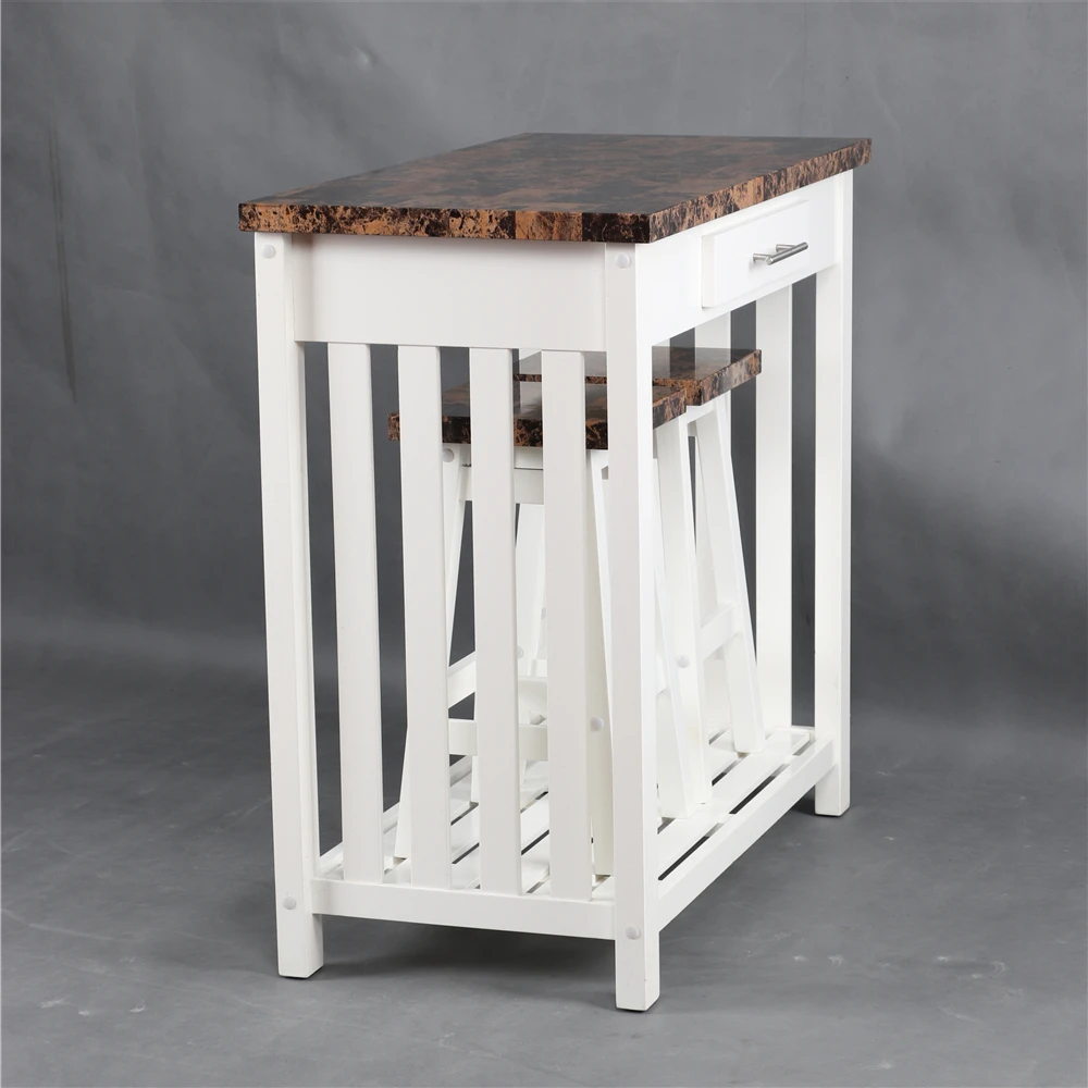 
PVC top modern design luxury dining table with drawer and 2 stools 