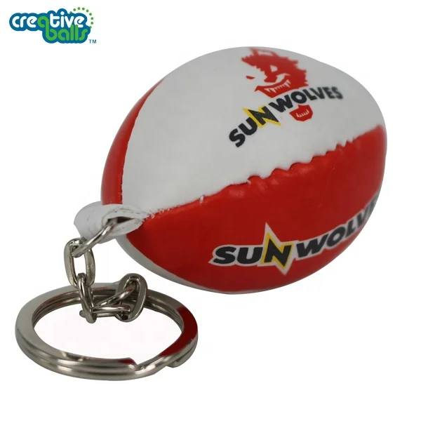 Hot Selling Promotion Cheap Custom Logo Rugby Ball Keychain Soft Pvc Leather Mini Rugby Ball Keychain