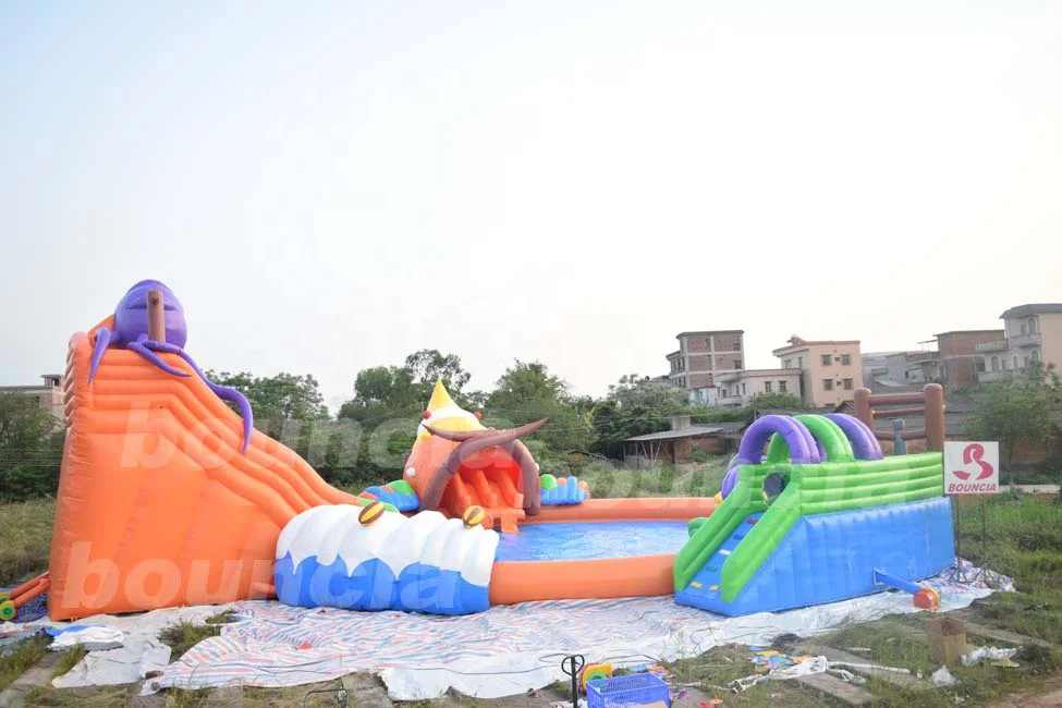 20m Big Portable Inflatable Water Sport Park Slide Pool For Land