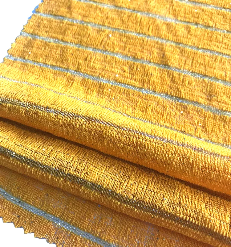 Good price 300d96f stripe hacci thick knit fabric with metallic glitter