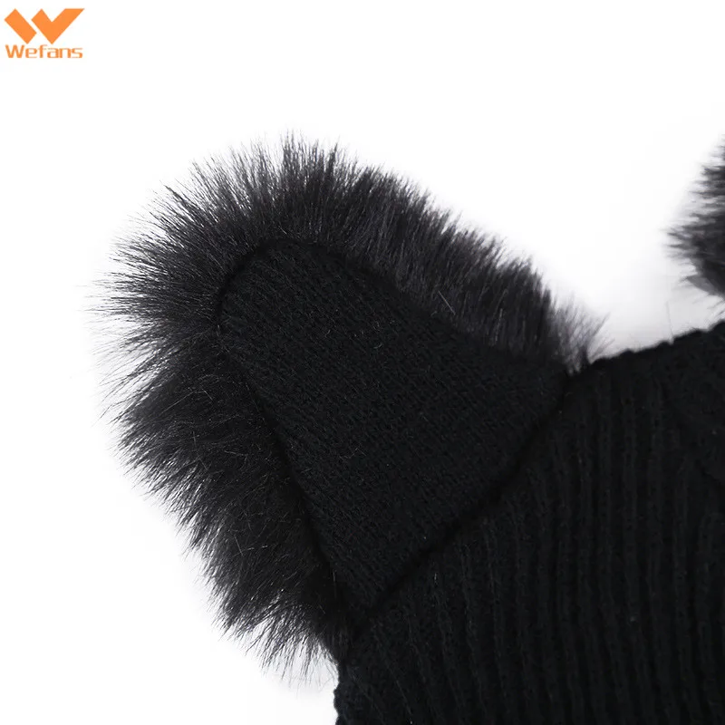 
Wefans AliExpress explosions fall and winter hot sale Harajuku style cat ears fur hat ladies embroidered knit hat winter 