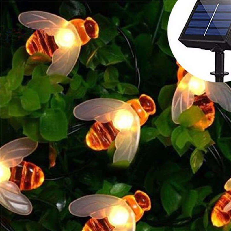 30 LED Solar Powered Honey Bee String Light Outdoor Honeybee Fairy String Lights for Garden Patio Flower Trees Lawn Landscape