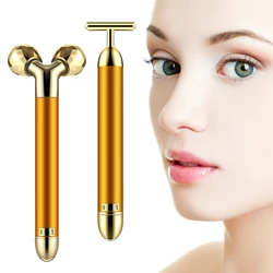 Wholesale 24k Gold Skin Care Face Massager 3D Roller Electric Sonic Depuffer Energy Beauty Bar with Package Combination