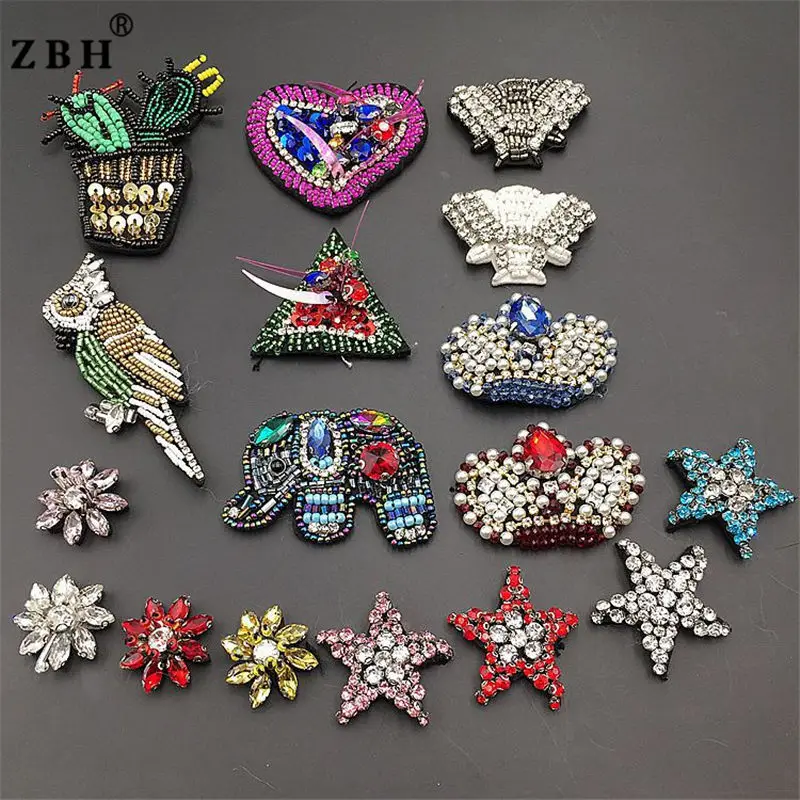 In-stock Handmade Beads Pearls Sequins Heart Star Crown Shape Patch