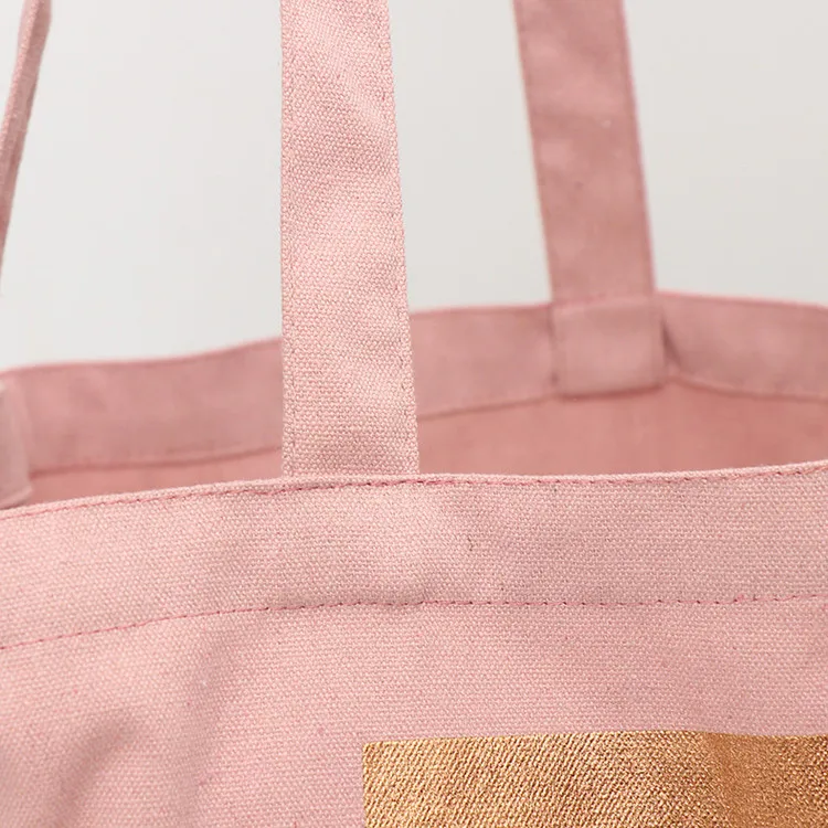 100% cotton canvas gold printing pink tote bag with logo