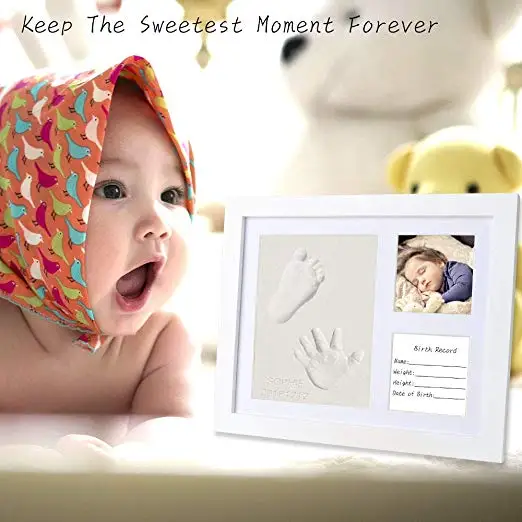 Baby Handprint Kit Footprint Photo Frame for Newborn Girls and Boys Baby Photo Album for Shower Registry Personalized Baby Gift