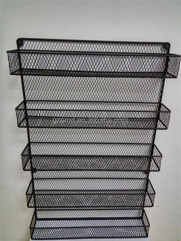 Factory Wholesale 3 4 5 Tiers Wall Mounted Metal Wire Kitchen Storage Rack Mesh Spice Organizer Shelf