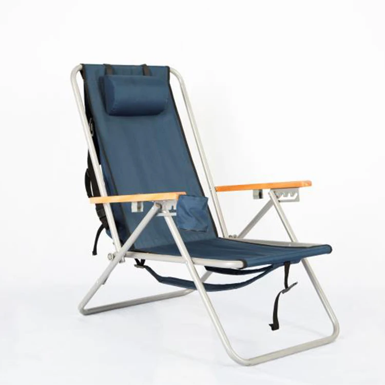 outdoor Portable wooden arm camping  folding high back beach chair with storage pouch
