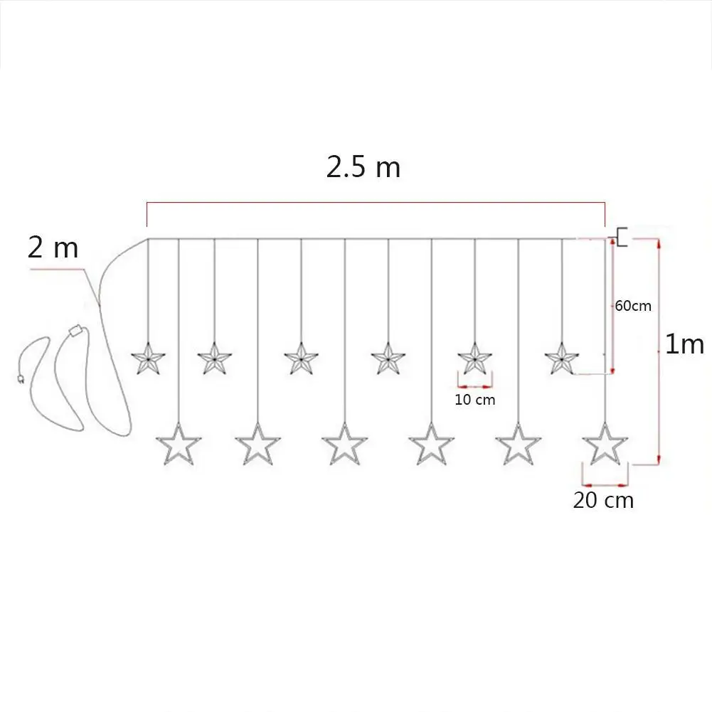 
AC 110V or 220V Holiday Lighting LED Fairy Star Curtain String luminarias Garland Decoration Christmas Wedding Light 2M 