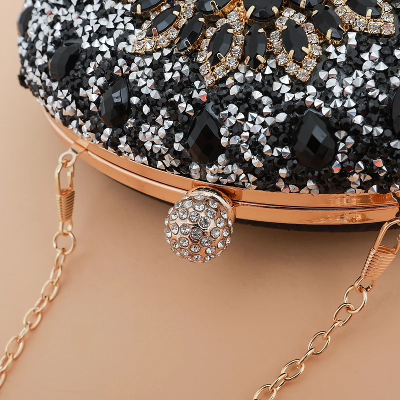 high quality 2024 unique black luxury party wedding sequin diamond rhinestone ladies purse crystal clutch evening bag for women