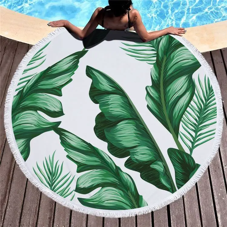 w Leaf China Beach Towel Manufacturer Custom Sublimation Printed Microfiber Round Beach Towel