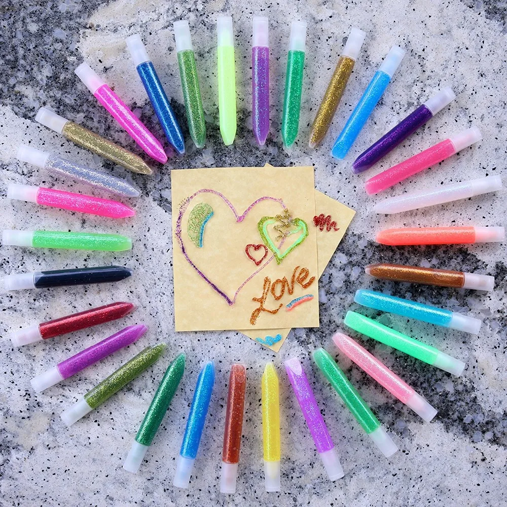 Assorted Sparkle Bright Neon Colored Washable Non Toxic Liquid Glitter Glue for Arts Crafts, School Projects