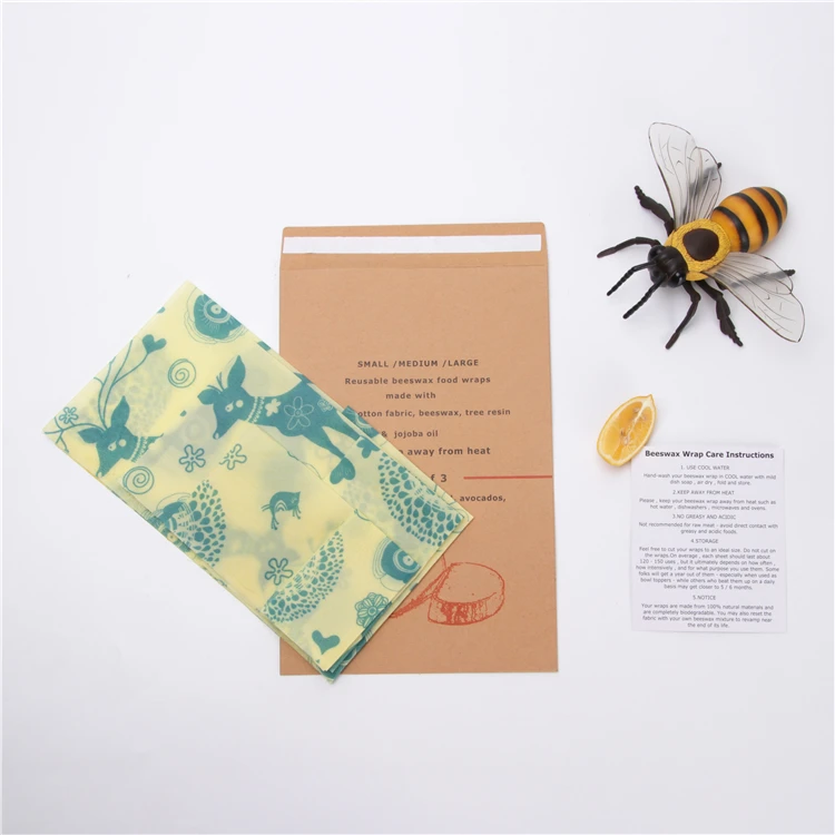 
Food Safety Certified 100% Cotton Fabric Eco Friendly Reusable Beeswax Food Wrap With Pattern 