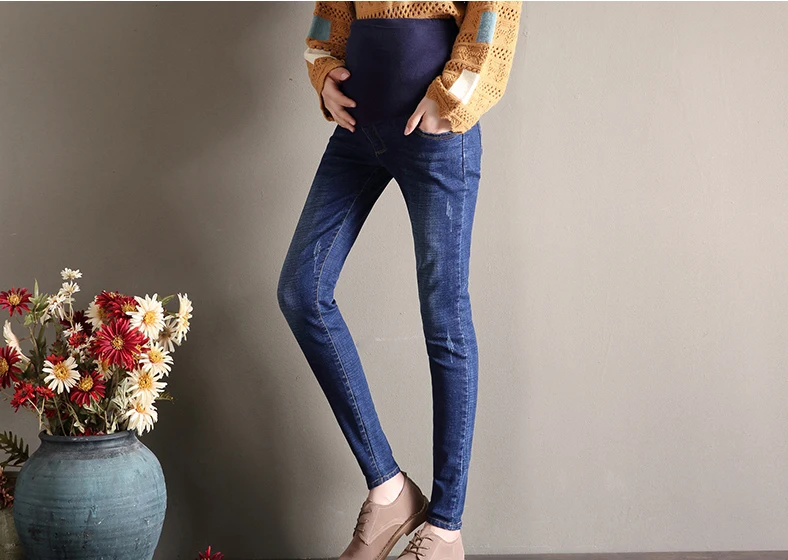 
KY pregnant tube High-rise waist Over-the-bump jersey belly band waistband Skinny fit maternity jeans 