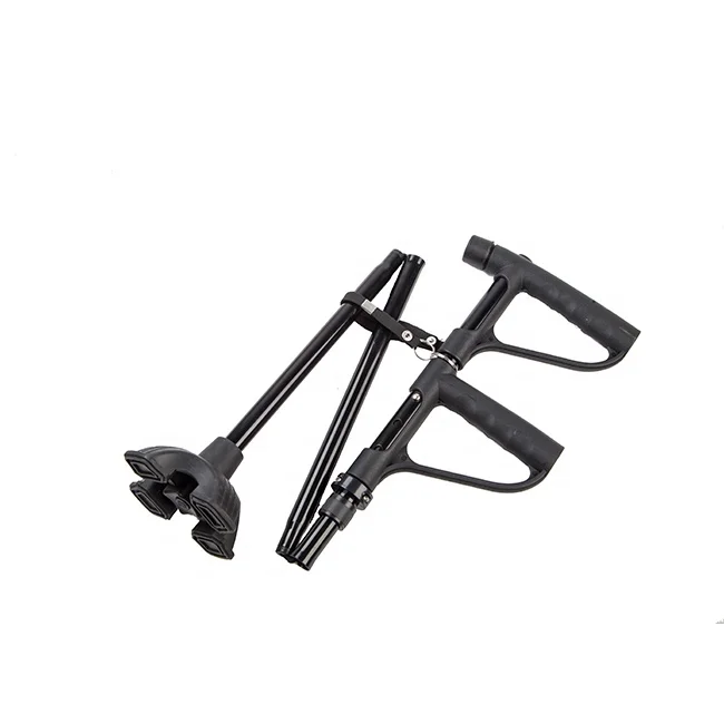 Aluminium Crutch Folding Walking sticks with Two Handles LED Easy Up Cane For Elderly