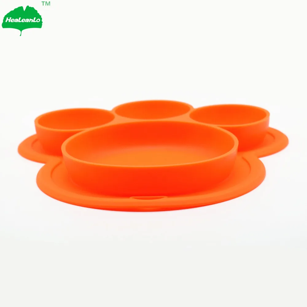 Silicone Suction Plate Bear Footprint Silicone Dinner Plates Eating Mat for Babies Feeding Plates with a Hang Hook