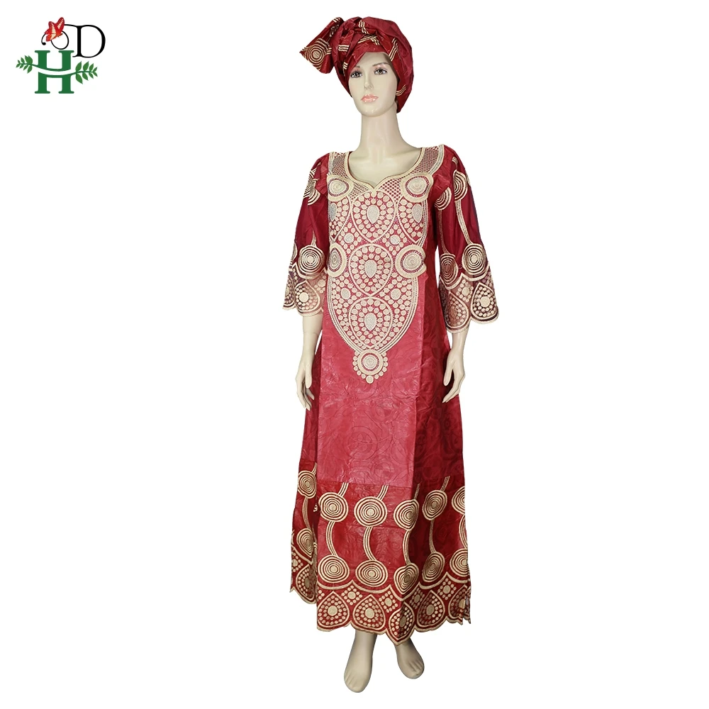 H & D Traditional African bazin riche  lace  Print Dress  and skirts  Matching The Same Headscarf For Women Party