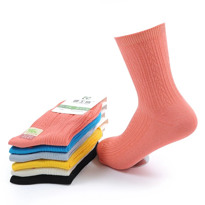 
Good Quality Winter Women Bamboo Fiber Solid Double Cylinder Crew Socks 