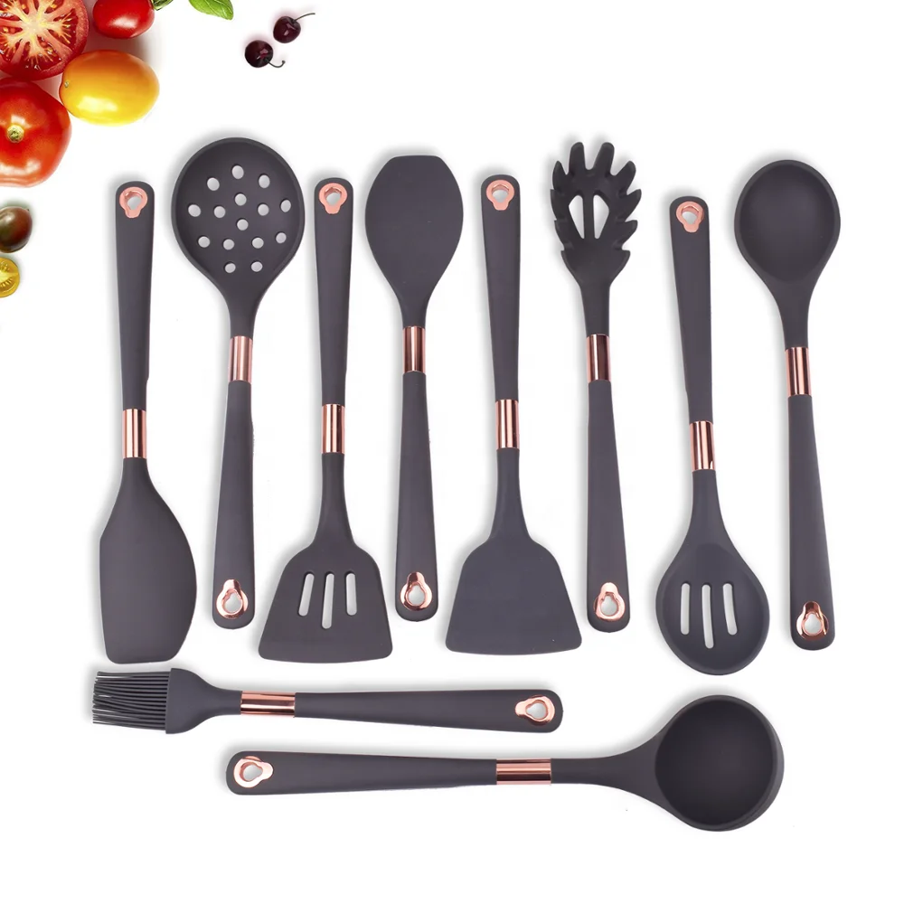 
10 Pieces Premium Silicone Kitchen Utensil Elegant Stainless Steel Cookware Sets 