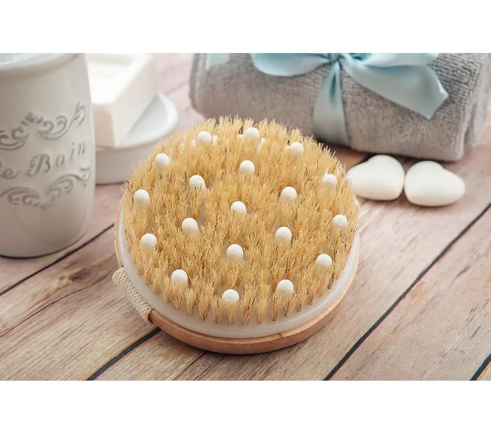 
Organic Spa Exfoliation Massage Scrub Brush With Natural Boar Bristles Dry Brush 