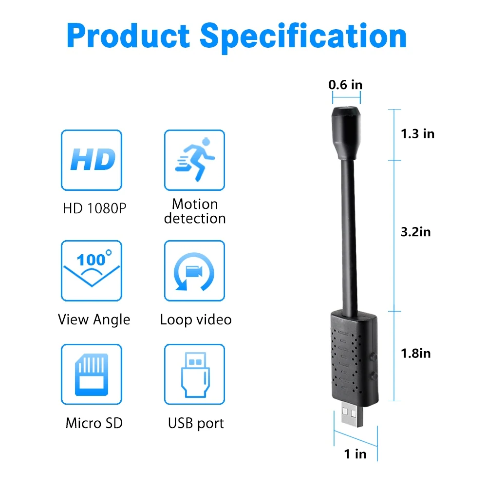 USB Charger Camera Mini PIR Video Recorder 100 View Angle