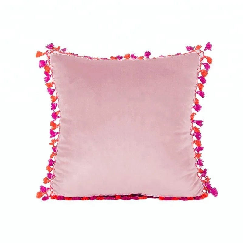 China Spun Wholesale Sofa Cover Polyester micro Italian Super Soft Velvet Fabric Cushion Cover with tassel fringe trim